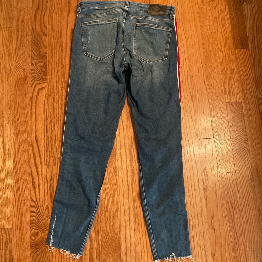 Zara Jeans with Red and White Side Stripe, Distressed and Frayed, 5-Pock… - Picture 6 of 11